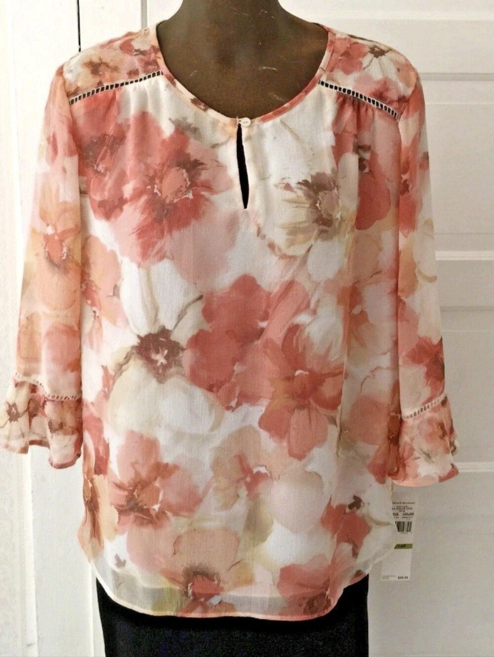 Alfred Dunner Peach and Orange Floral Blouse 14P